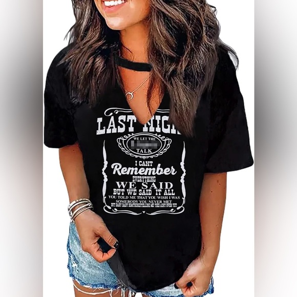 Tops - Uniqueone Women's Country Western Hollow Out V-neck Top-Black-Size Medium